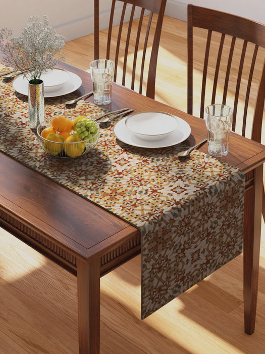 Petal Home 100% Cotton Printed Table Runner 70in x 13in Alhambra Yellow Collection Soft Durable Breathable Nature-Inspired Design Elegant Home Decor Machine Washable Stylish Table Accessory