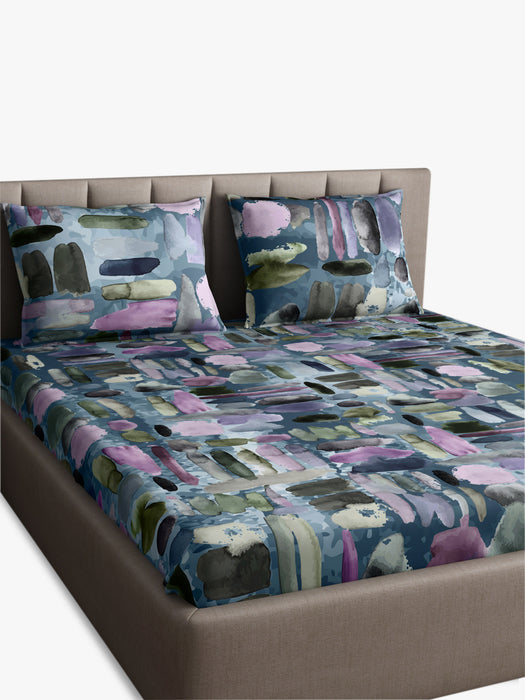 Petal Home Pebbles Blue Queen Size Bedsheet 300 TC 100 Percent Cotton Soft Breathable Durable Luxurious Bedding Set 100x90 IN with 2 Pillow Covers 18x27 IN Machine Washable All Season Cotton Bed Linen for Home and Hotel