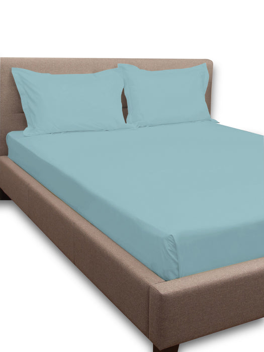 Petal Home Plain Blue Queen Size Bedsheet 300 TC 100 Percent Cotton Soft Breathable Durable Luxurious Bedding Set 100x90 IN with 2 Pillow Covers 18x27 IN Machine Washable All Season Cotton Bed Linen for Home and Hotel