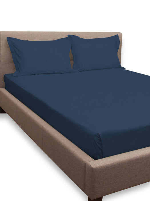 Petal Home Plain Navy Queen Size Bedsheet 300 TC 100 Percent Cotton Soft Breathable Durable Luxurious Bedding Set 100x90 IN with 2 Pillow Covers 18x27 IN Machine Washable All Season Cotton Bed Linen for Home and Hotel