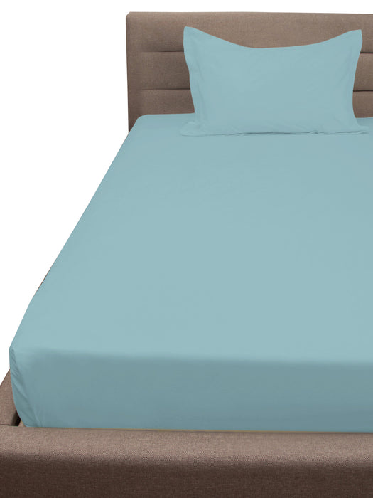 300 TC Plain Blue Single Size Cotton Bedsheet 90x60 IN with 1 Pillow Cover 27x18 IN Soft Comfortable Durable Easy Care Solid Color Bedding by Petal Home