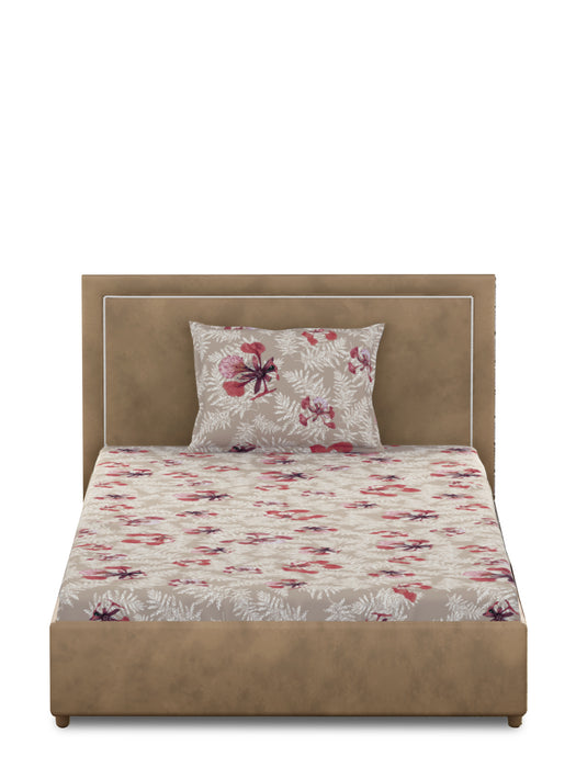 Petal Home Poinciana Beige 300 TC Single Cotton Bedsheet 90x60 IN with 1 Pillow Cover 27x18 IN Soft Breathable Durable Comfortable Fade Resistant Premium Luxury Bedding Nature Inspired Bed Linen Machine Washable All Season Single Bed