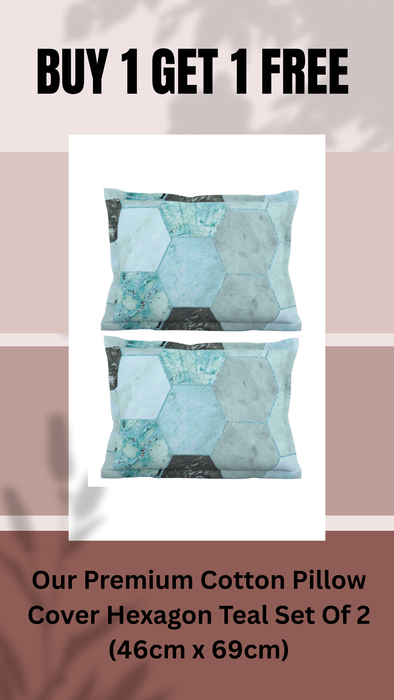 100% Cotton Set of 2 Pillow Covers 18x27 IN – Hexagon Teal, Soft Breathable Durable Fade-Resistant Skin-Friendly Nature Inspired Premium Cotton Bedding Accessories by Petal Home