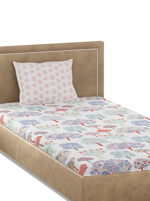 300 TC Acadia Collection Single Size Bed Sheet 100 Percent Cotton 90x60 IN with 1 Pillow Cover 18x27 IN Soft Breathable Durable Nature Inspired Design Luxurious Comfortable Bedding Easy Care