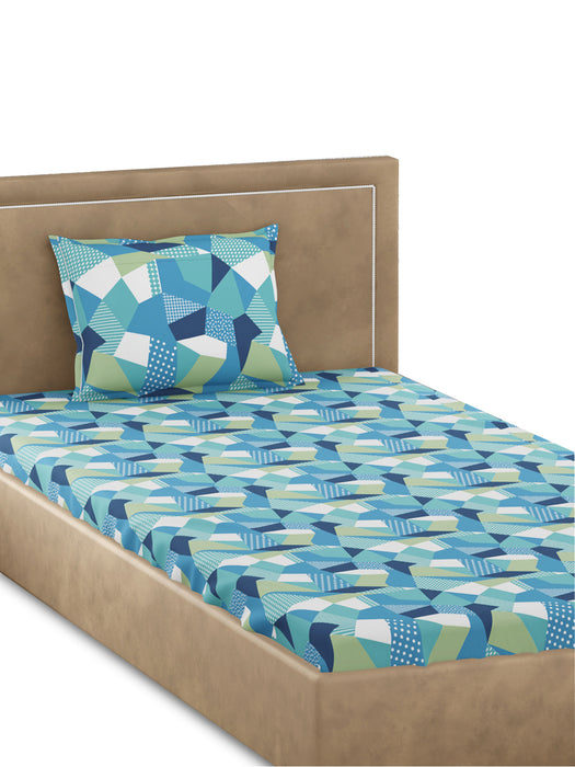 Petal Home Origami Blue 300 TC Single Cotton Bedsheet 90x60 IN with 1 Pillow Cover 27x18 IN Soft Breathable Durable Comfortable Fade Resistant Nature Inspired Premium Cotton Bedding Machine Washable All Season Single Bed Everyday Use