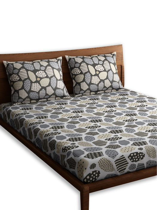 300 TC Mosaic Grey 100 Percent Cotton King Size Bed Sheet 108x108 IN with 2 Pillow Covers 18x27 IN Soft Breathable Durable and Luxurious Bedding Set for Year Round Comfort Machine Washable Easy Care