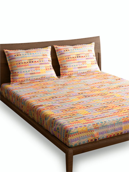 300 TC Jharokha Yellow 100% Cotton King Size Bed Sheet with 2 Pillow