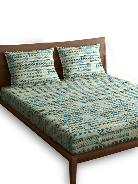 300 TC Jharokha Queen Size Bed Sheet 100 Percent Cotton 100x90 IN with 2 Pillow Covers 18x27 IN Soft Luxurious Breathable Bedding Set Comfortable Durable Easy Care All Season Use