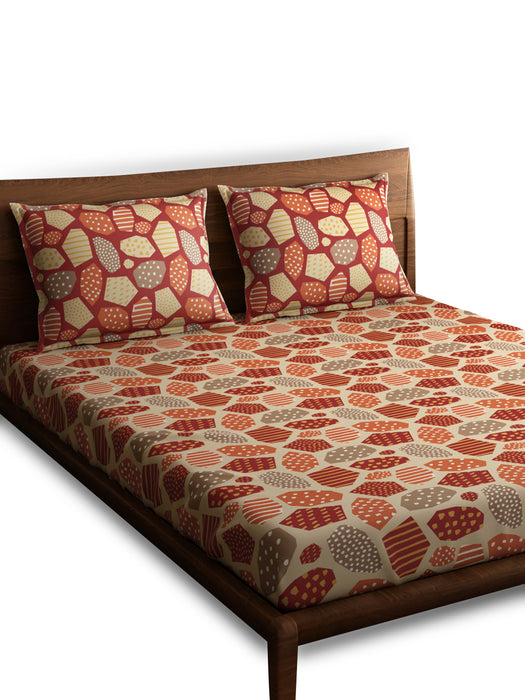 Petal Home Mosaic Burgundy Queen Size Bedsheet 300 TC 100 Percent Cotton Soft Breathable Durable Luxurious Bedding Set 100x90 IN with 2 Pillow Covers 18x27 IN Machine Washable All Season Cotton Bed Linen for Home and Hotel