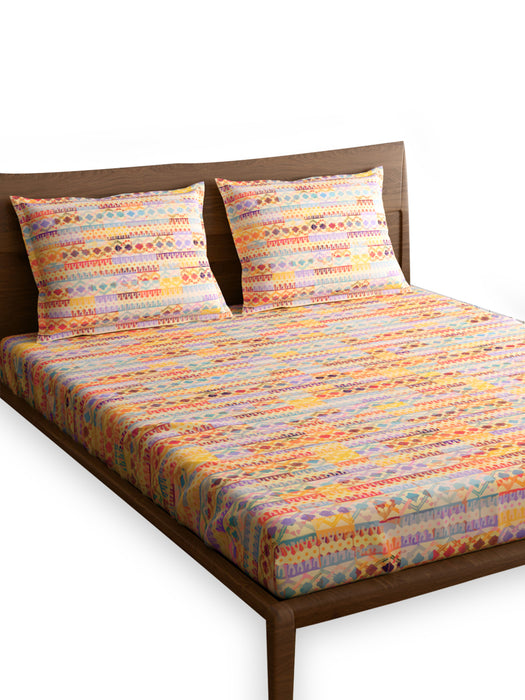 300 TC Jharokha Queen Size Bed Sheet 100 Percent Cotton 100x90 IN with 2 Pillow Covers 18x27 IN Soft Comfortable Durable Breathable Luxury Bedding Set for All Season Easy Care