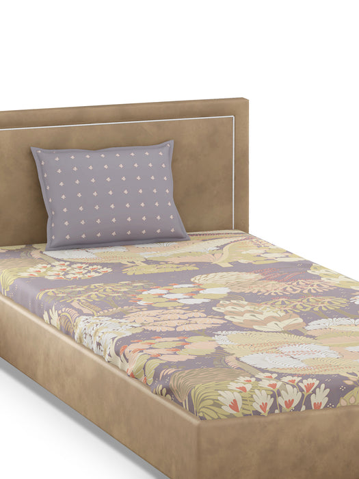 300 TC Acadia Grey 100% Cotton Single Bed Sheet with 1 Pillow Cover