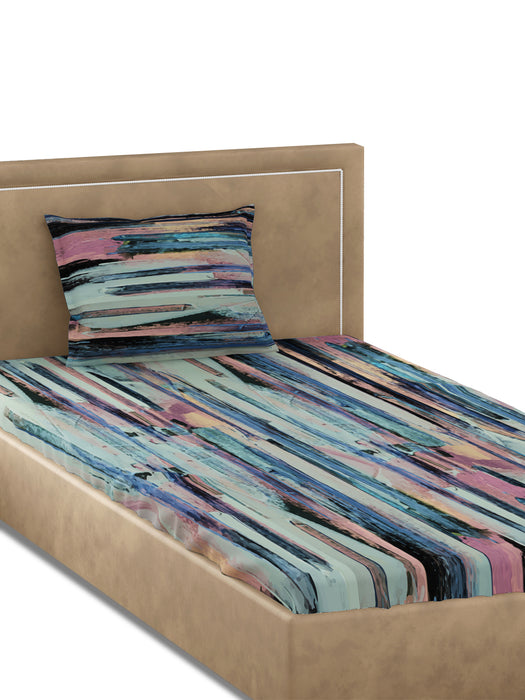 300TC Single Cotton Bedsheet (90in x 60in) from the Aquarelle Collection. Soft, breathable, and durable, it includes one pillow cover (69in x 46in). Easy to maintain, with a nature-inspired design for a luxurious touch