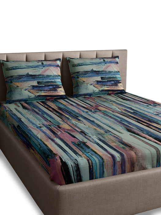 300 TC Aquarelle Blue 100% Cotton King Size Bed Sheet (108x108 IN) with 2 Pillow Covers (18x27 IN) - Soft, Luxurious, and Breathable Bedding Set for Ultimate Comfort and Style - Perfect for Year-Round Use, Machine Washable, Easy Care