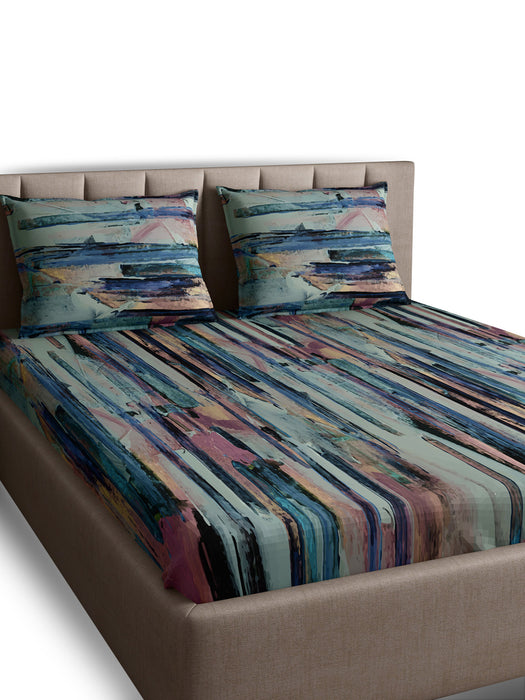 Petal Home Aquarelle Blue Queen Size Bedsheet 300 TC 100 Percent Cotton Soft Luxurious Breathable Durable Bedding Set 100x90 IN with 2 Pillow Covers 18x27 IN Machine Washable All Season Cotton Bed Linen for Home and Hotel