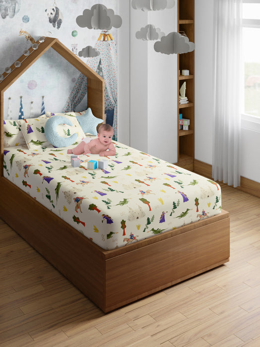 Petal Home Castle Cream 200 TC Cotton Single Kids Bedsheet 60x90 Inches with 1 Pillow Cover 18x27 Soft Breathable Durable Lightweight Easy Care Colorful Bedding for Boys Girls Kids Room Everyday Use