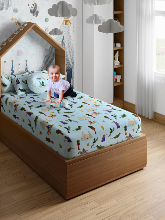 Petal Home Castle Blue 200 TC Cotton Single Kids Bedsheet 60x90 Inches with 1 Pillow Cover 18x27 Soft Breathable Durable Lightweight Easy to Clean Colorful Design for Kids Room Everyday Comfort