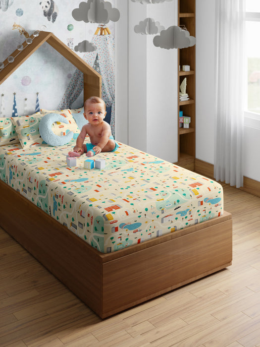 Petal Home City Cream 200 TC Cotton Single Kids Bedsheet 60x90 with 1 Pillow Cover 18x27 Soft Breathable Durable Lightweight Easy to Wash Colorful Design Perfect for Kids Bedroom and Everyday Comfort
