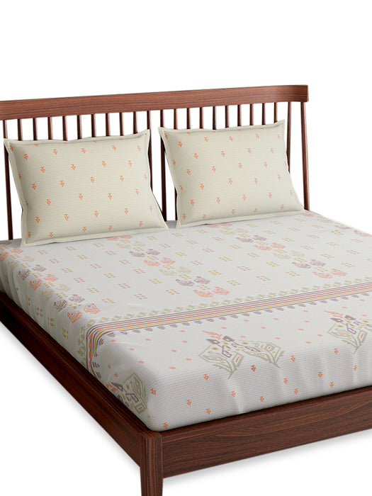 300 TC Hooghly Cream 100 Percent Cotton King Size Bed Sheet 108x108 IN with 2 Pillow Covers 18x27 IN Soft Luxurious and Breathable Bedding Set for Ultimate Comfort Year Round Use Machine Washable