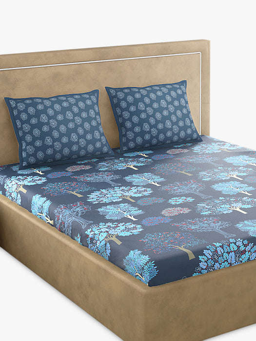 300 TC Acadia Blue 100 Percent Cotton King Size Bed Sheet 108x108 IN with 2 Pillow Covers 18x27 IN Soft Durable Breathable Luxurious Bedding Set Machine Washable Perfect for Year Round Use