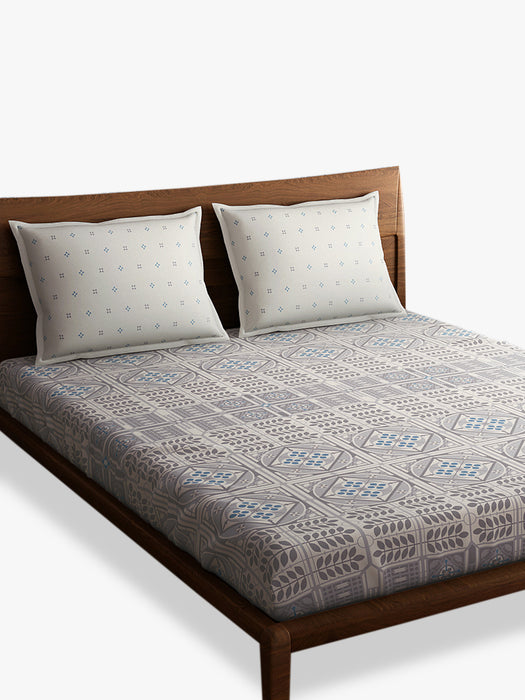 Petal Home Strasbourg Grey Queen Size Bedsheet 300 TC 100 Percent Cotton Soft Breathable Durable Luxurious Bedding Set 100x90 IN with 2 Pillow Covers 18x27 IN Machine Washable All Season Cotton Bed Linen for Home and Hotel