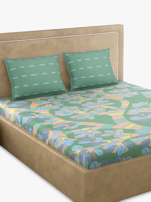 300 TC Gondi Tree Green 100% Cotton King Size Bed Sheet 108x108 IN with 2 Pillow Covers 18x27 IN – Soft, Luxurious, Breathable, Durable, Premium Bed Linen – All Season Comfort & Machine Washable