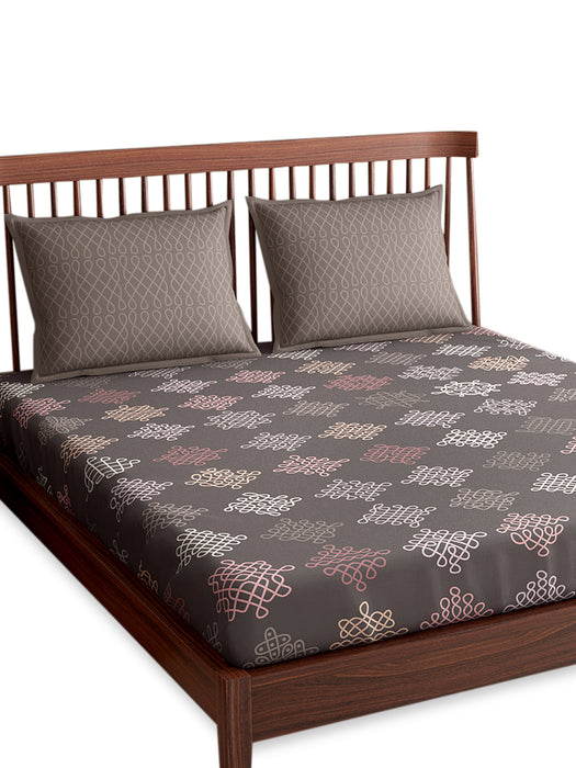 300 TC Vellore Brown 100% Cotton Queen Size Bed Sheet (100x90 IN) with 2 Pillow Covers (18x27 IN) - Soft, Luxurious, and Breathable Bedding Set for Ultimate Comfort and Style - Perfect for Year-Round Use, Machine Washable, Easy Care