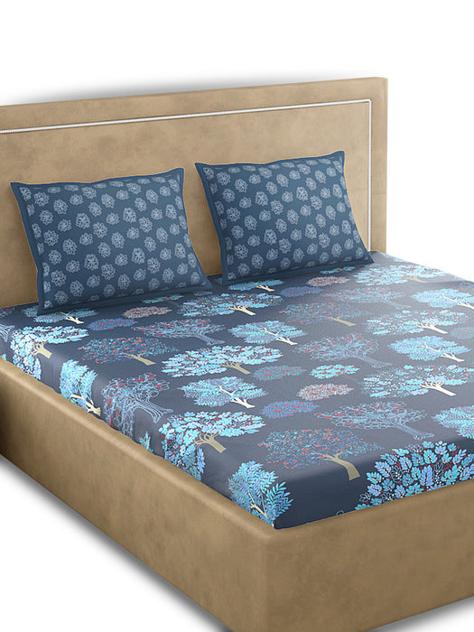 300 TC Acadia Blue 100 Percent Cotton Queen Size Bed Sheet 100x90 IN with 2 Pillow Covers 18x27 IN Soft Luxurious Breathable Bedding Set Durable Easy Care Machine Washable for Year Round Comfort