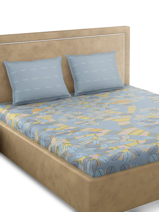 Petal Home Gondi Tree Blue Queen Size Bedsheet 300 TC 100 Percent Cotton Soft Luxurious Breathable Durable Bedding Set 100x90 IN with 2 Pillow Covers 18x27 IN Machine Washable All Season Cotton Bed Linen for Home and Hotel