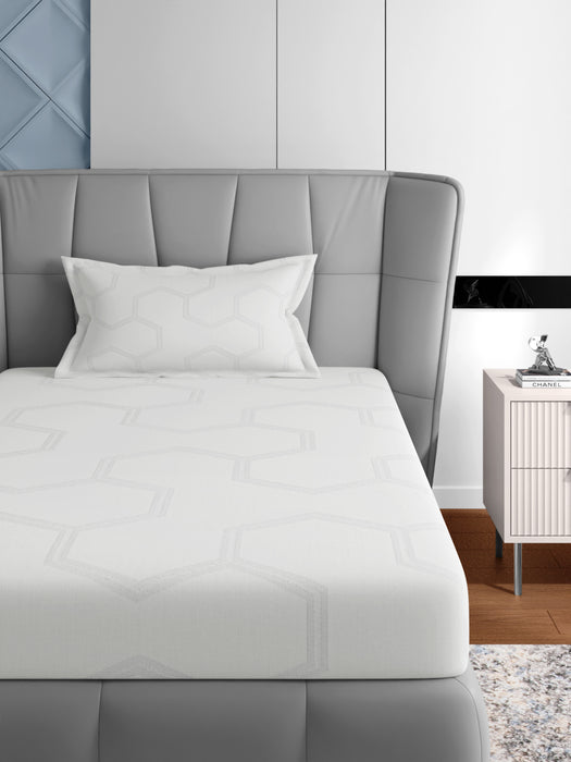 Petal Home 500 TC White Single Size Jacquard Bedsheet 60x90 Inches with 1 Pillow Cover 18x27 Inches Soft Durable Premium Cotton Bedding Set Luxury Comfortable Stylish Home Kids Room Guest Bed Everyday Use