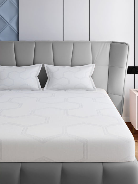 Petal Home 500 TC White King Size Jacquard Bedsheet 108x108 Inches with 2 Pillow Covers 18x27 Inches Soft Durable Premium Quality Luxury Cotton Bedding Set Breathable Comfortable Stylish Home Decor Essential