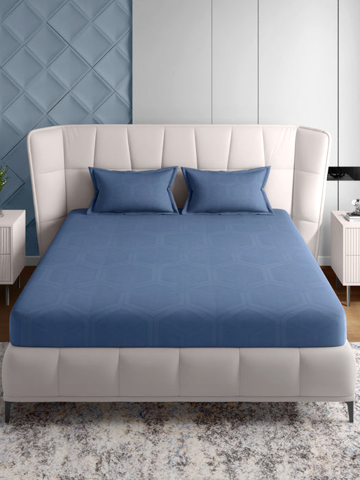 Petal Home 600 TC Folkstone Blue King Size Jacquard Bedsheet 108x108 Inches with 2 Pillow Covers 18x27 Inches Soft Durable Premium Cotton Luxury Bedding Set Elegant Breathable Comfortable Master Bedroom Everyday Use