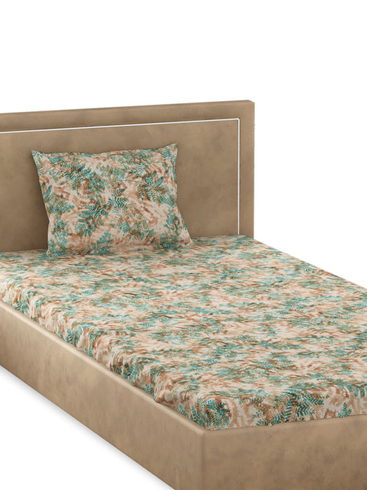 300 TC Fern Collection Single Size Bed Sheet 100 Percent Cotton 90x60 IN with 1 Pillow Cover 18x27 IN Soft Breathable Durable Nature Inspired Design Luxurious Comfortable Bedding Easy Care