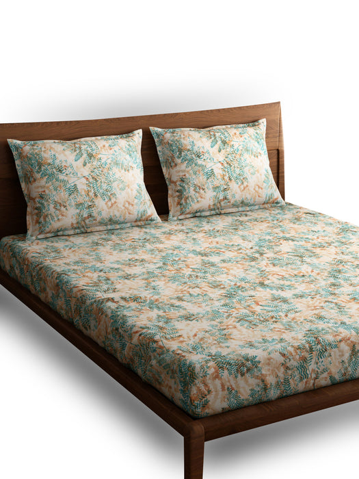 300 TC Fern Orange 100 Percent Cotton Queen Size Bed Sheet 100x90 IN with 2 Pillow Covers 18x27 IN Soft Luxurious and Breathable Bedding Set for All Season Comfort Machine Washable