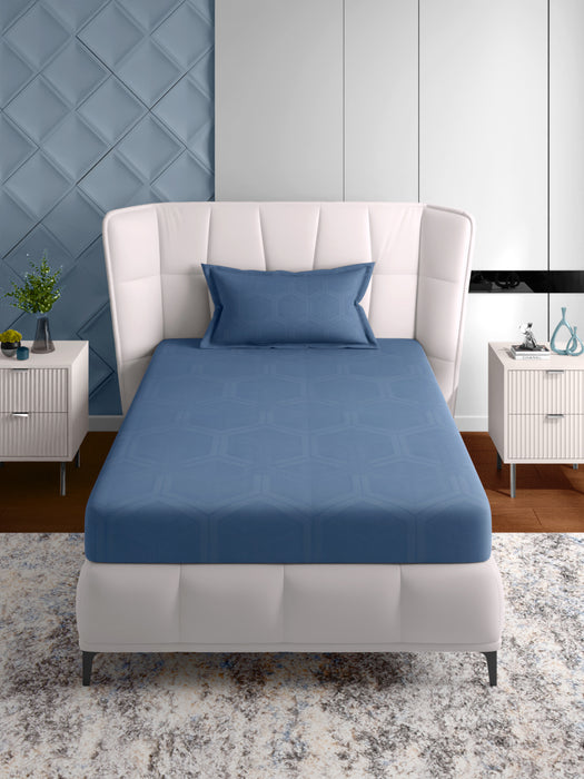 Petal Home 600 TC Folkstone Blue Single Size Jacquard Bedsheet 60x90 Inches with 1 Pillow Cover 18x27 Inches Soft Durable Premium Cotton Luxury Bedding Set Elegant Breathable Comfortable Bedroom Guest Room Everyday Use