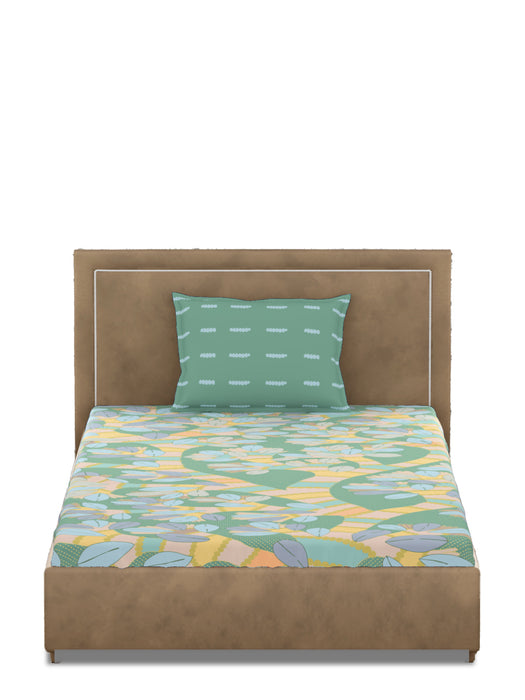 300 TC Gondi Tree Collection Single Size Bed Sheet 100 Percent Cotton 90x60 IN with 1 Pillow Cover 18x27 IN Soft Breathable Durable Comfortable Easy Care Nature Inspired Bedding by Petal Home