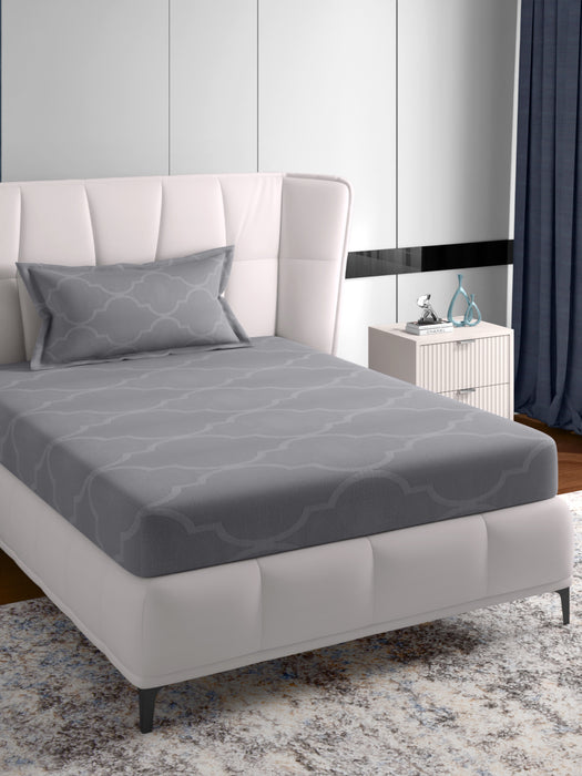 Petal Home 300 TC Earl Grey Single Size Jacquard Bedsheet 90x60 Inches with 1 Pillow Cover 18x27 Inches Soft Durable Cotton Blend Luxury Bedding Set Breathable Comfortable Stylish Home Decor Premium Quality