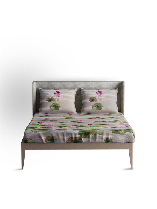 Petal Home Lotus Sand Queen Size Bedsheet 300 TC 100 Percent Cotton Soft Luxurious Breathable Durable Bedding Set 100x90 IN with 2 Pillow Covers 18x27 IN Machine Washable All Season Cotton Bed Linen for Home and Hotel