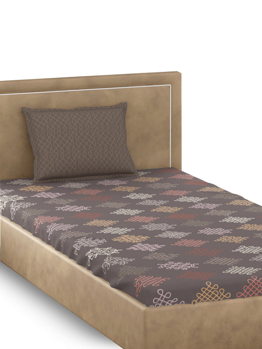 Petal Home Vellore Brown 300 TC Single Cotton Bedsheet 90x60 IN with 1 Pillow Cover 27x18 IN Soft Breathable Durable Comfortable Fade Resistant Premium Luxury Bedding Nature Inspired Bed Linen Machine Washable All Season Single Bed