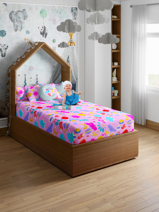 Petal Home Monster Pink 200 TC Cotton Single Kids Bedsheet 60x90 Inches with 1 Pillow Cover 18x27 Soft Breathable Durable Lightweight Easy to Wash Colorful Fun Design Perfect for Kids Room Everyday Comfort