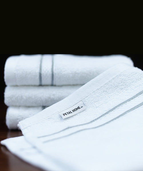 Petal Home Grey Cording White Face Towels Set of 4 Soft Quick Dry 100 Percent Cotton Towels 33x33 cm for Face Baby Skin Daily Use Spa Travel Gym Kitchen Lightweight Durable Cotton Face Towel Set