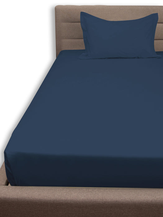 300 TC Navy 100% Cotton Single Bed Sheet with 1Pillow Cover