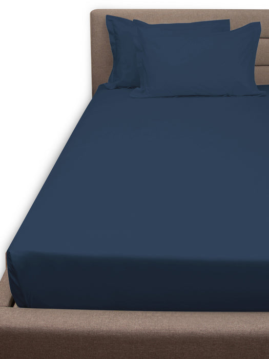 300 TC Navy 100% Cotton Queen Size Bed Sheet with 2 Pillow Covers