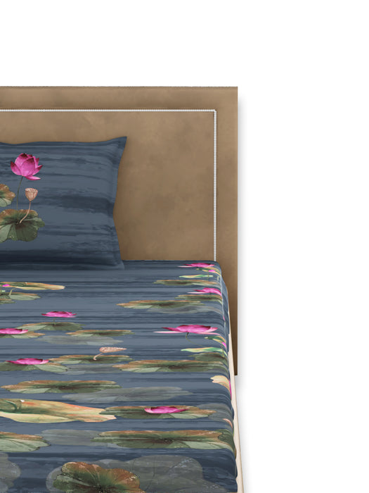Lotus Blue 100% Cotton Single Bed Sheet with 1 Pillow Cover