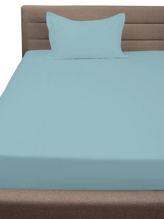 300 TC Blue 100% Cotton Single Bed Sheet with 1Pillow Cover