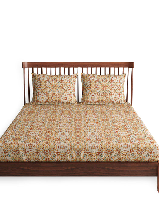 300 TC Alhambra Yellow 100% Cotton Queen Size Bed Sheet with 2 Pillow Covers
