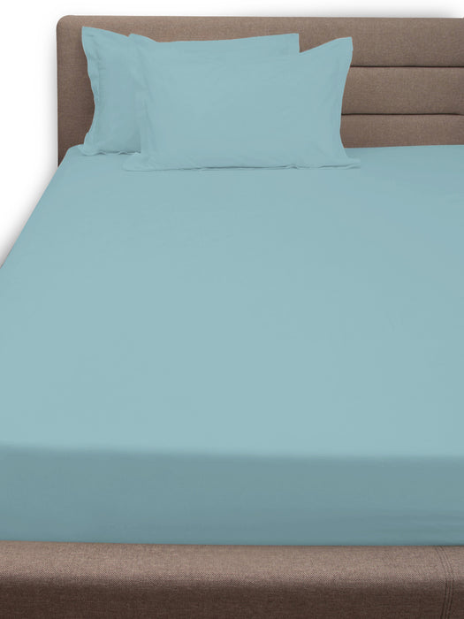 300 TC Blue 100% Cotton Queen Size Bed Sheet with 2 Pillow Covers