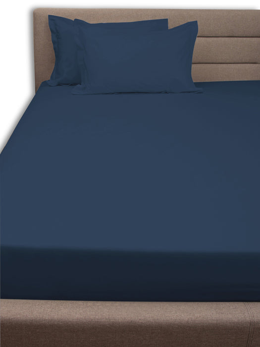 300 TC Navy 100% Cotton King Size Bed Sheet with 2 Pillow Covers