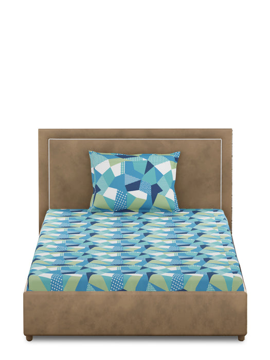 300 TC Origami Blue 100% Cotton Single Bed Sheet with 1 Pillow Cover