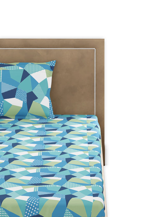 300 TC Origami Blue 100% Cotton Single Bed Sheet with 1 Pillow Cover