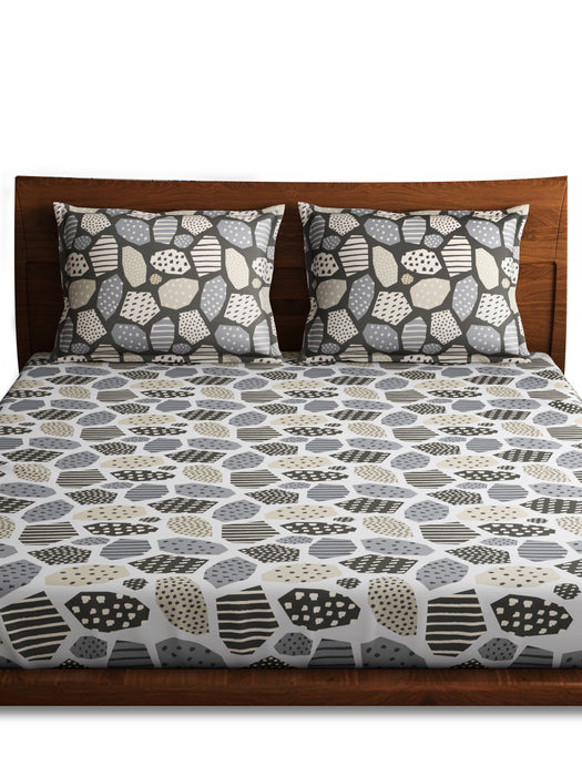 300 TC Mosaic Grey 100% Cotton King Size Bed Sheet with 2 Pillow Covers